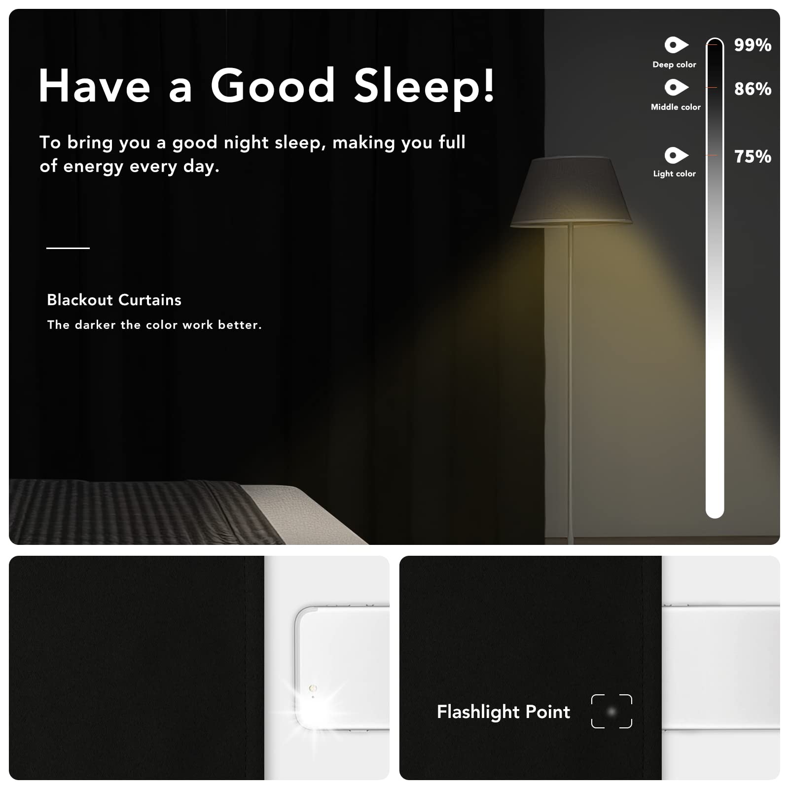 Easy-Going Rod Pocket Blackout Curtains For Bedroom, Room Darkening Window Curtains For Living Room, Thermal Insulated Noise Reduction Solid Window Drapes, 2 Panels(52X96 In, Black)