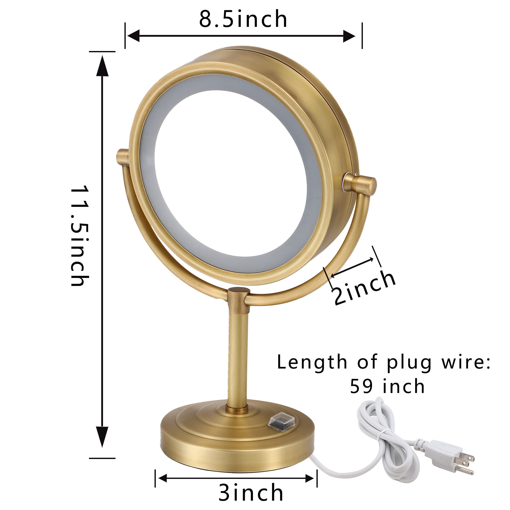 Cavoli 8.5 Inch Led Makeup Mirror With 10X Magnification,Has Three Colors Lights,Extendable Bathroom Mirror,Tabletop Two-Sided,