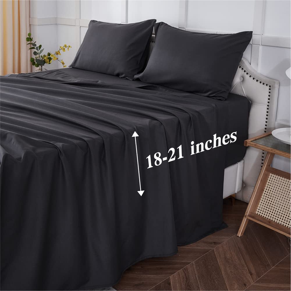 Ilavande Deep Pocket Queen Sheets Set 4 Piece, Hotel Luxury Super Soft 1800 Series Microfiber Queen Bed Sheets Set-Wrinkle Free