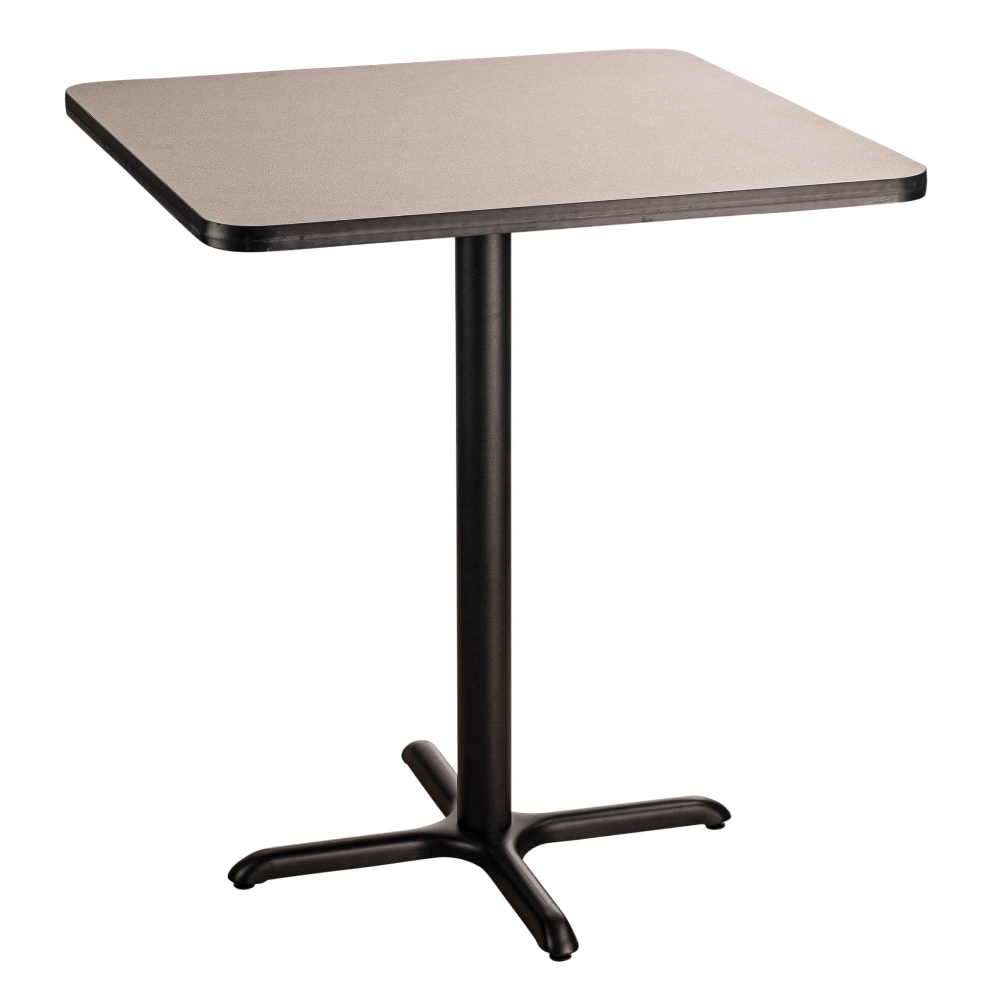 National Public Seating NPS 36" Square Cafe Table with X Base, 42" Height, Particleboard Core/T-Mold, Grey Nebula Top, Black Frame