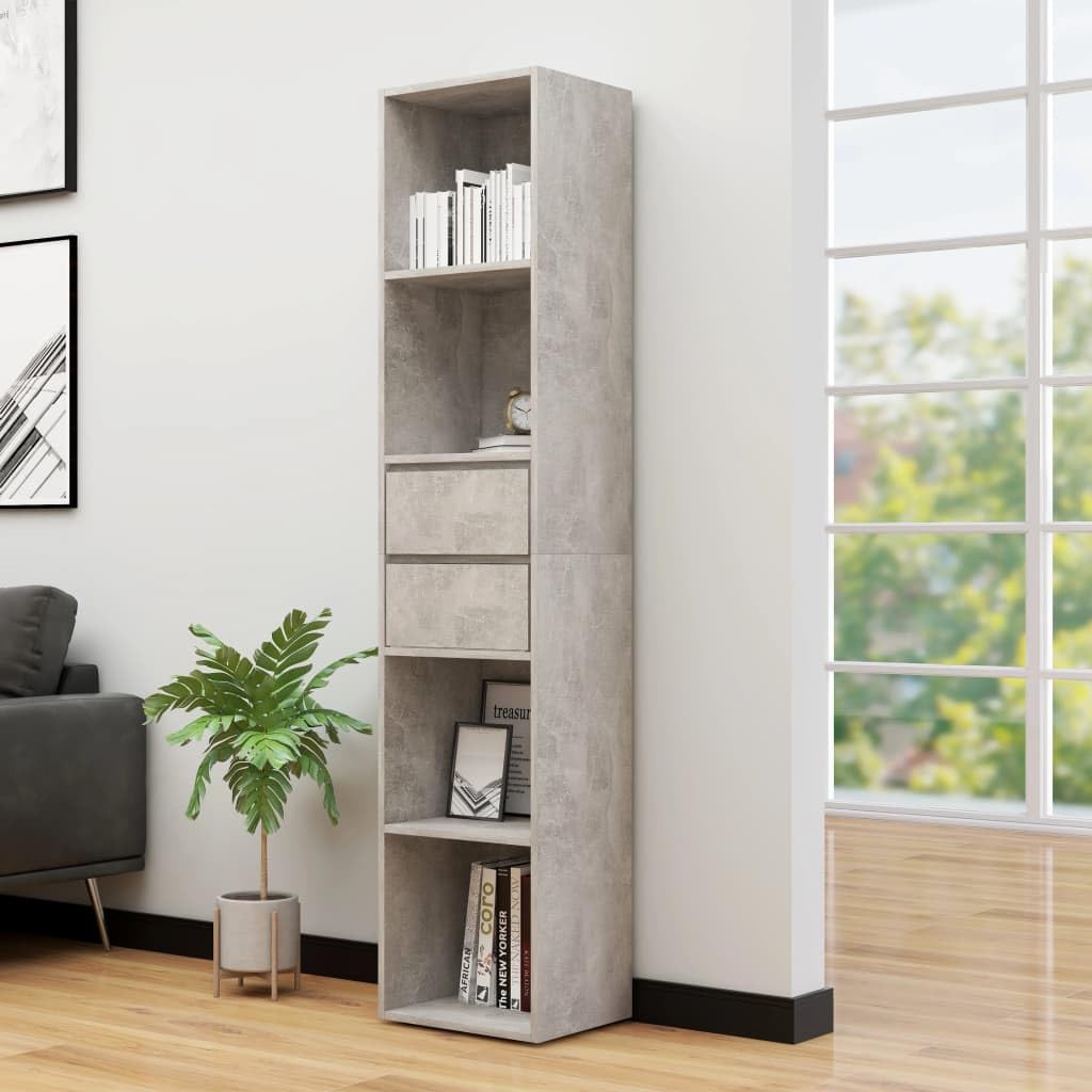 vidaXL Book Cabinet, Book Cabinet Open Shelf Bookcase, Wall Bookshelf for Living Room, Shelving Unit, Scandinavian, Concrete Gray Engineered Wood