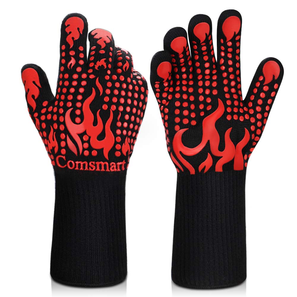 Comsmart Bbq Gloves, 1472 Degree F Heat Resistant Grilling Gloves Silicone Non-Slip Oven Gloves Long Kitchen Gloves For Barbecue