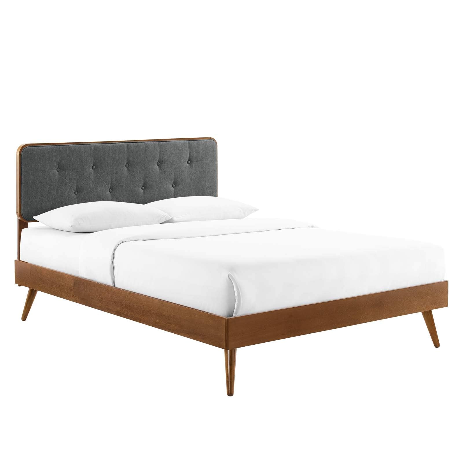 Modway Bridgette Wood Platform Bed With Splayed Legs, Queen, Walnut Charcoal