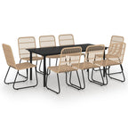 vidaXL Modern Patio Dining Set - 9 Piece Poly Rattan and Glass Table and Chair Set - Easy Assembly, Weather Resistant, Lightweight for Outdoor Use
