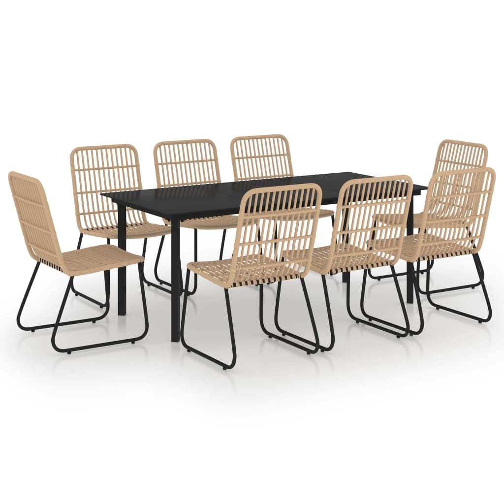 vidaXL Modern Patio Dining Set - 9 Piece Poly Rattan and Glass Table and Chair Set - Easy Assembly, Weather Resistant, Lightweight for Outdoor Use