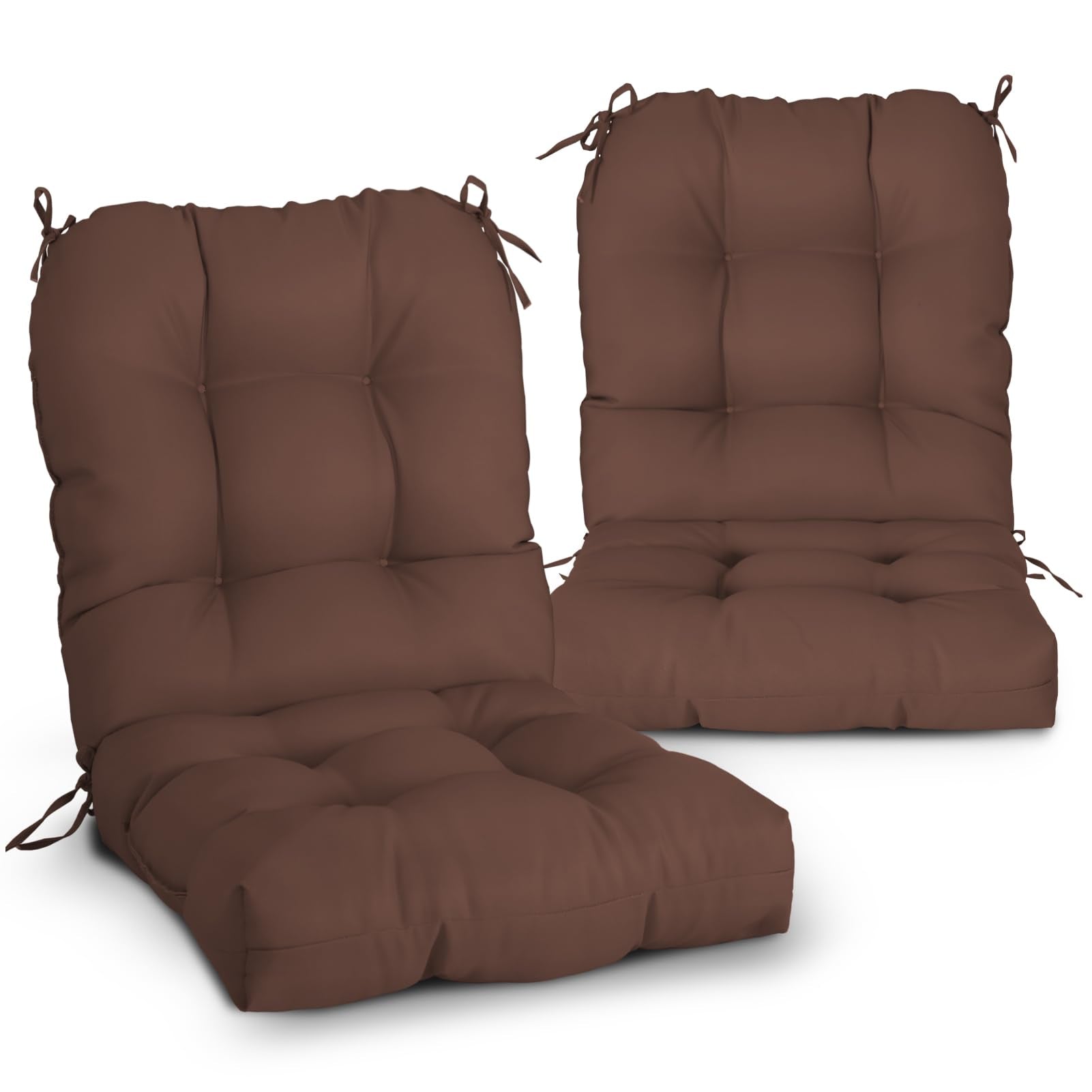 Eagle Peak Tufted Outdoor/Indoor Seat/Back Chair Cushions, Set Of 2, 42' X 21', Brown