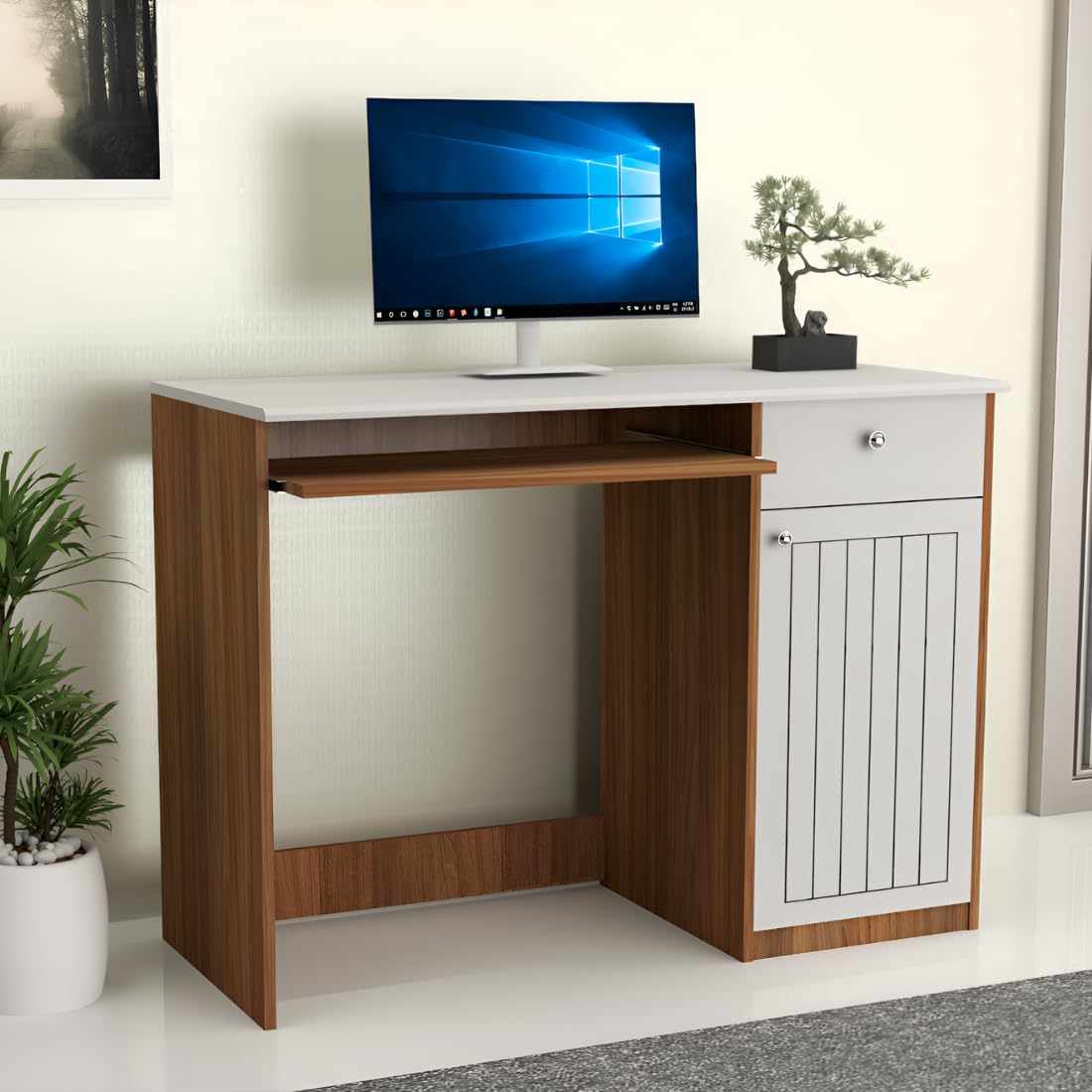 Amazon Brand  Solimo Amber Without Hutch Engineered Wood Study Table, Simple Computer, Laptop, WFH Office Desk, Leon Teak and W