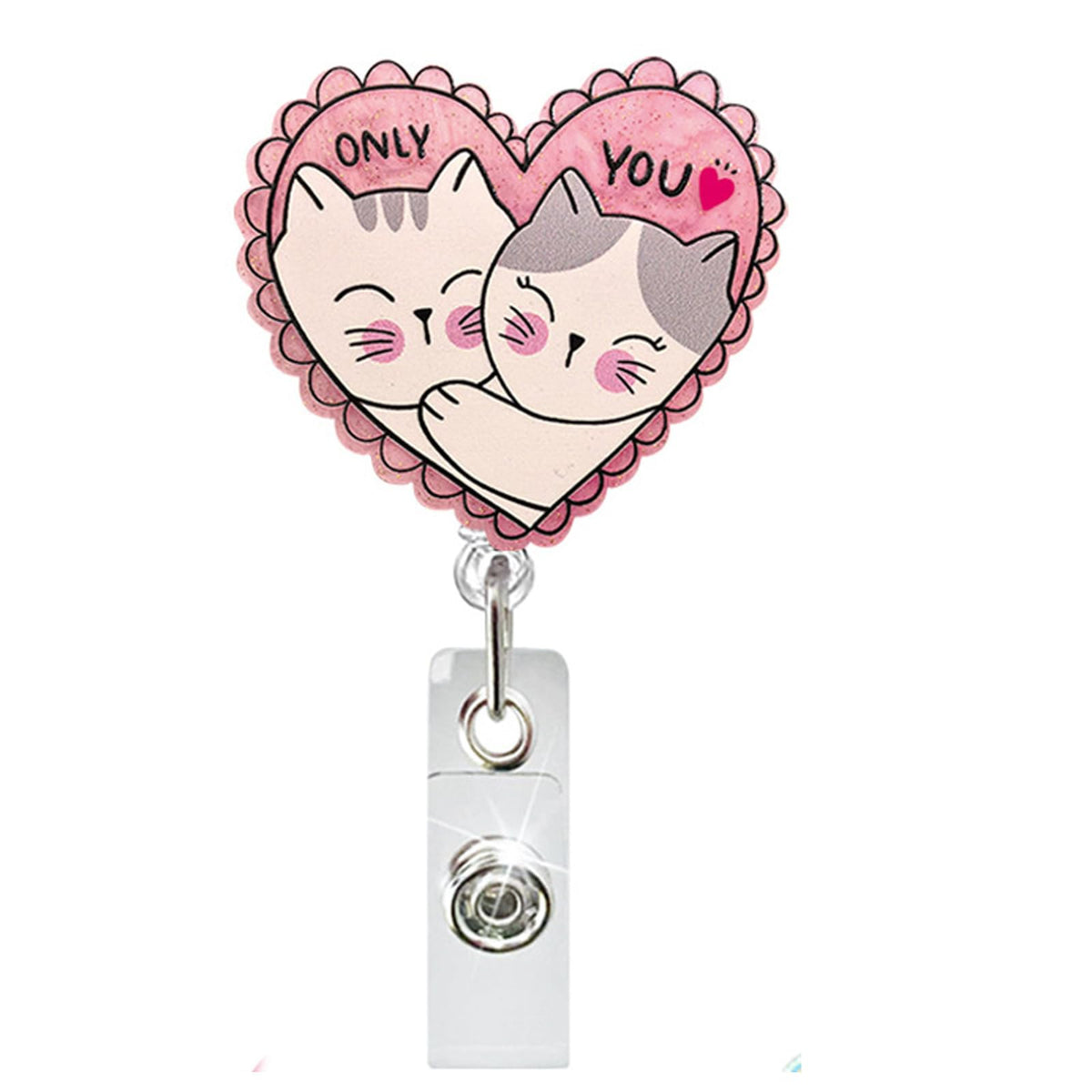 Only You Cat Badge Reel Valentine Day Heart Lovers Retractable Badge Clip Cute Valentines Day Badge Holder For Women Nurse Docto