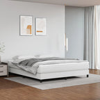 vidaXL Box Spring King Bed Frame in Faux Leather, White, Sturdy Construction, 76"x79.9" Compatible