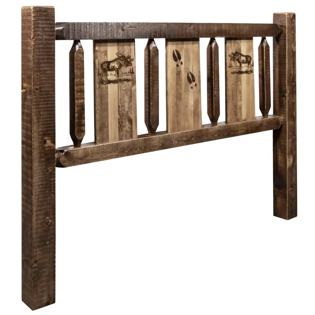 Montana Woodworks Homestead Collection Twin Headboard w/Laser Engraved Moose Design, Stain & Clear Lacquer Finish