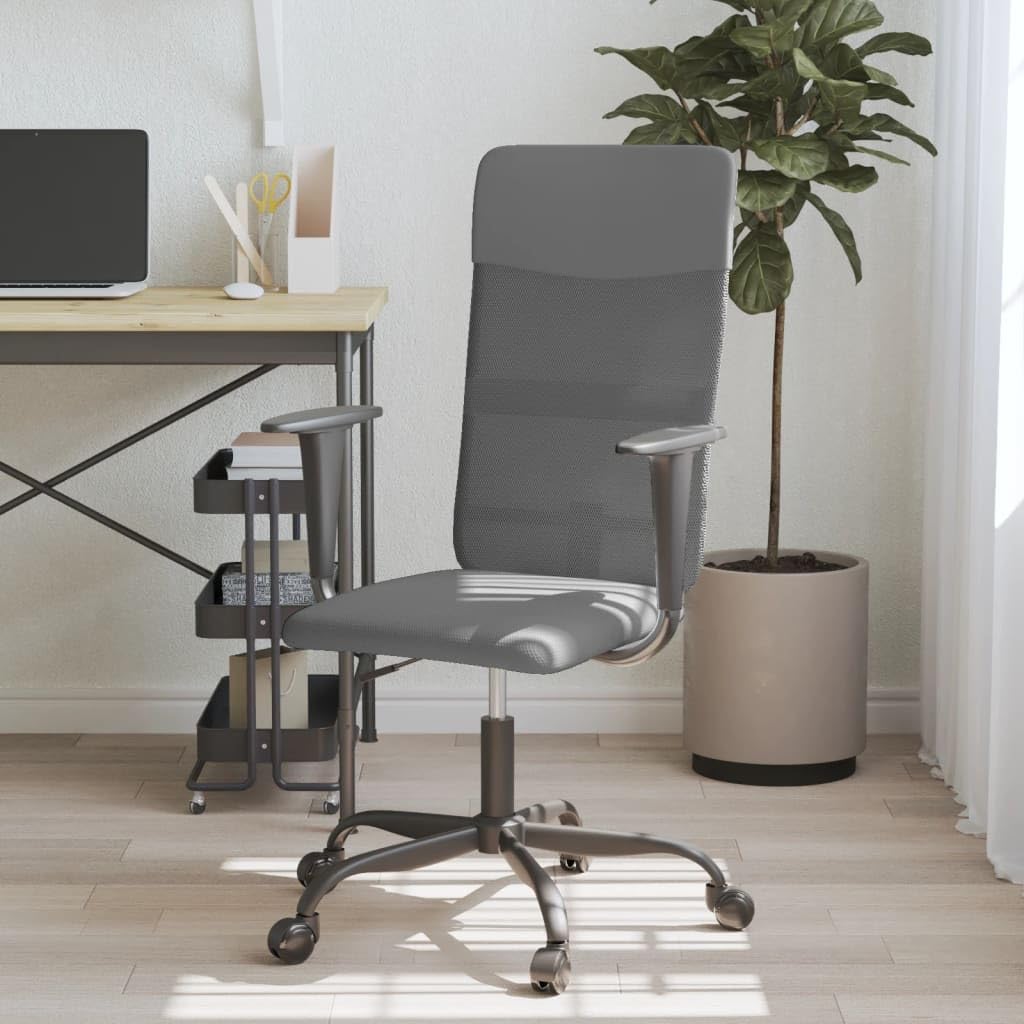 vidaXL Office Chair in Breathable Gray Mesh Fabric and Faux Leather - Adjustable and Swivel Design with Rolling Castors