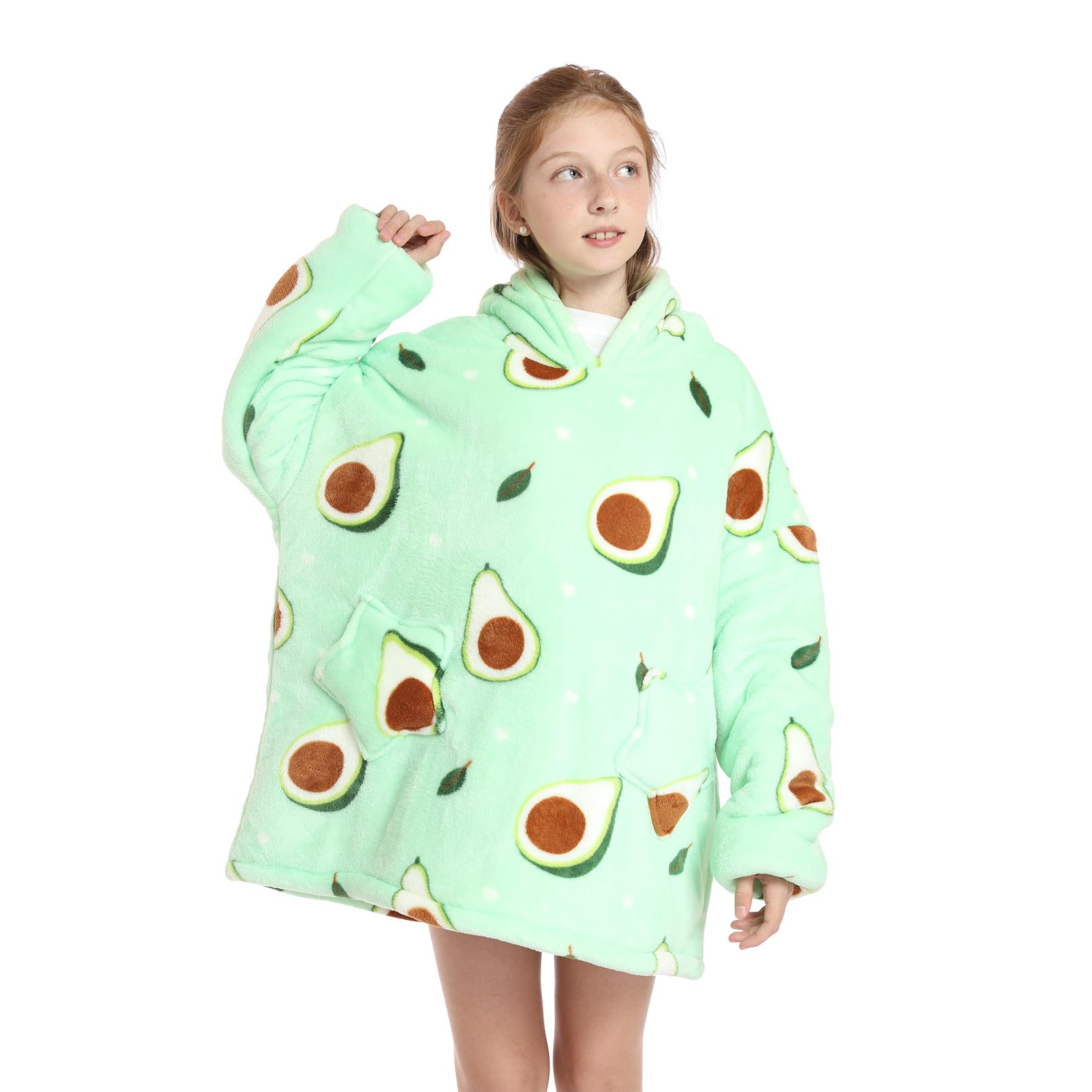 Deserthome Wearable Blanket Hoodie For Kids Girls Boy 4-12Yr Oversized Hooded Blanket Super Soft Comfortable Warm Flannel Birthd