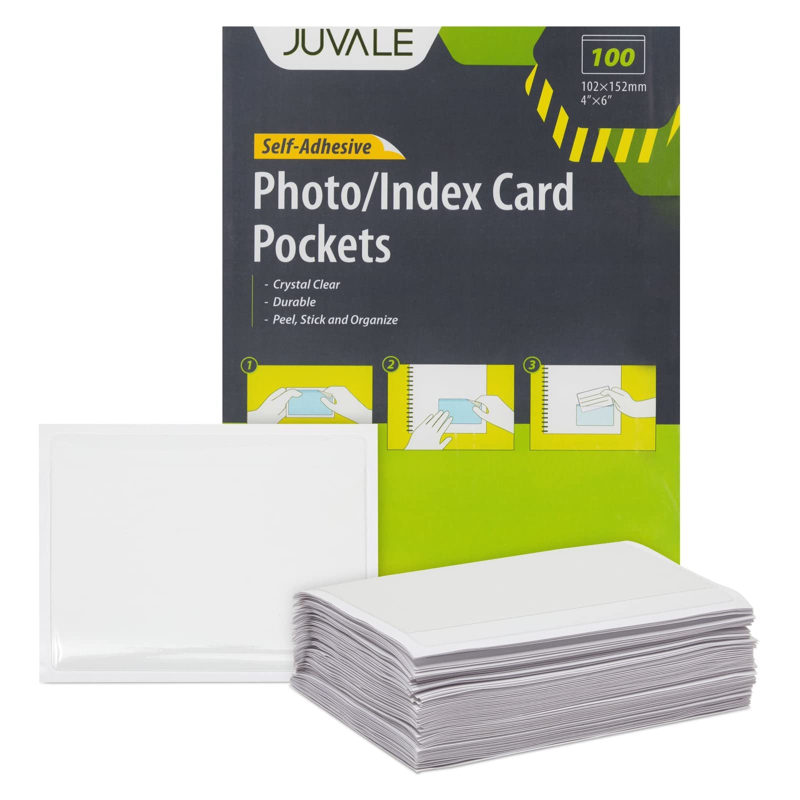 Juvale 100 Pack Top Load 4X6 Photo Sleeves With Adhesive, Index Card Holder For Office Supplies, Clear Label Pockets For Small B