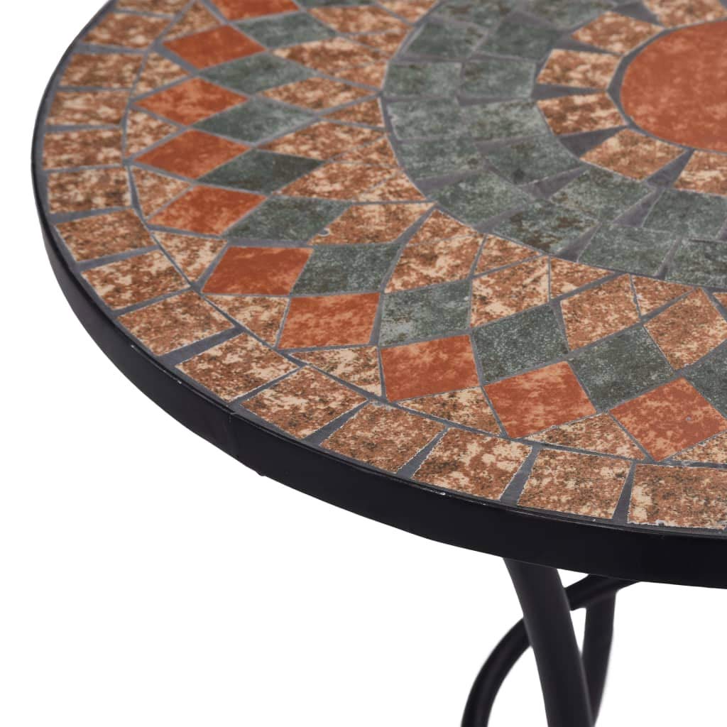 vidaXL Mosaic Bistro Table - 23.6" Ceramic Top Table - Durable Powder-Coated Iron Frame - Gray and Orange - Ideal for Balcony, Garden - Easy to Assemble