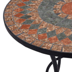 vidaXL Mosaic Bistro Table - 23.6" Ceramic Top Table - Durable Powder-Coated Iron Frame - Gray and Orange - Ideal for Balcony, Garden - Easy to Assemble