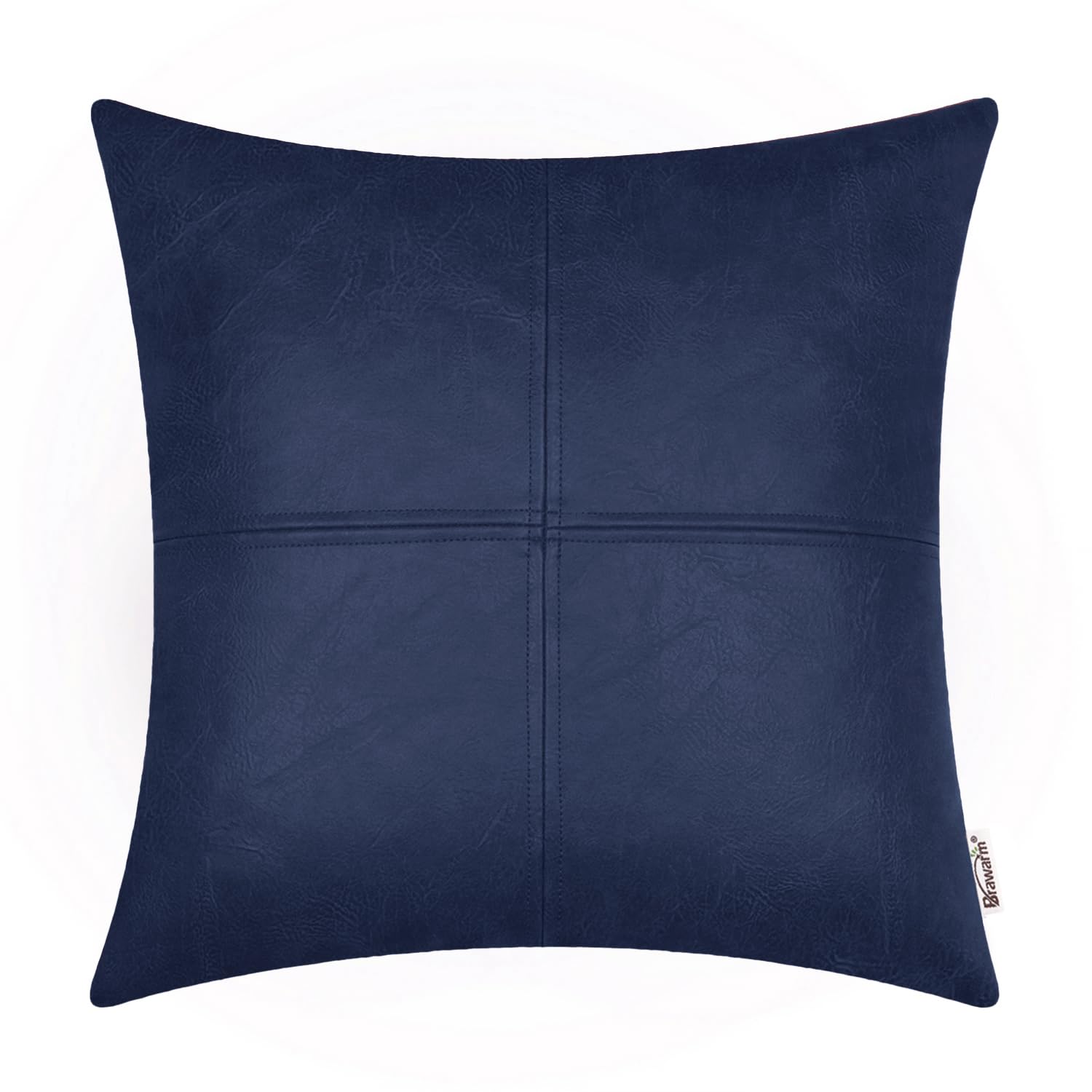 Brawarm Faux Leather Throw Pillow Covers 22 X 22 Inches, Navy Blue Leather Pillow Cover, Hand Stitched Leather Decorative Pillow