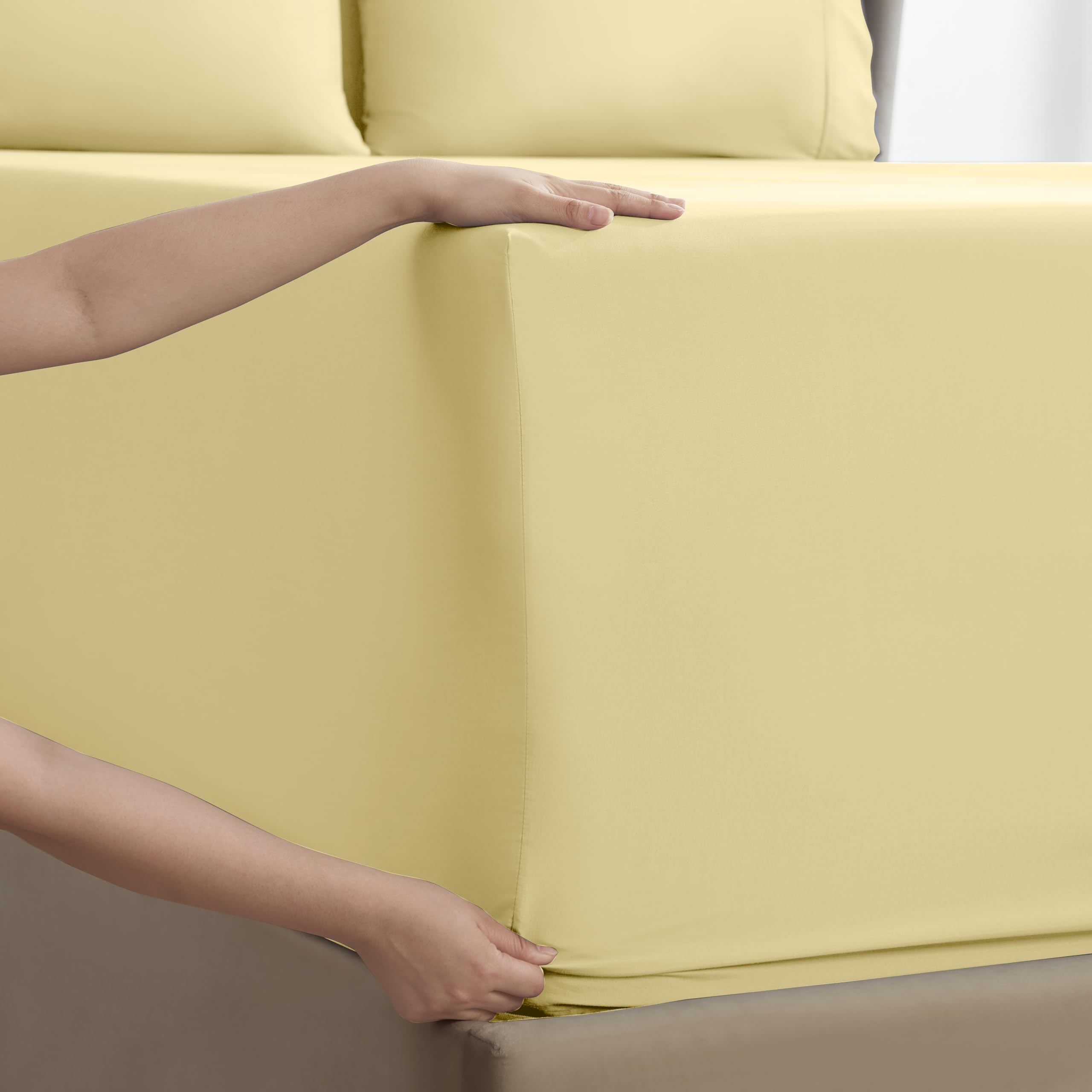 Nestl Extra Deep Pocket Split King Sheet Set - 7 Pc Soft Microfiber Split King Sheet Sets Deep Pocket - Fade Resistant Bedding Sheets & Pillowcases - Split King, Custard Mallow Yellow