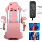 Goplus Massage Gaming Chair, Racing Style Gaming Recliner W/Adjustable Backrest And Footrest, Ergonomic High Back Pu Leather Computer Office Chair Swivel Game Chair W/Cup Holder And Side Pouch (Pink)