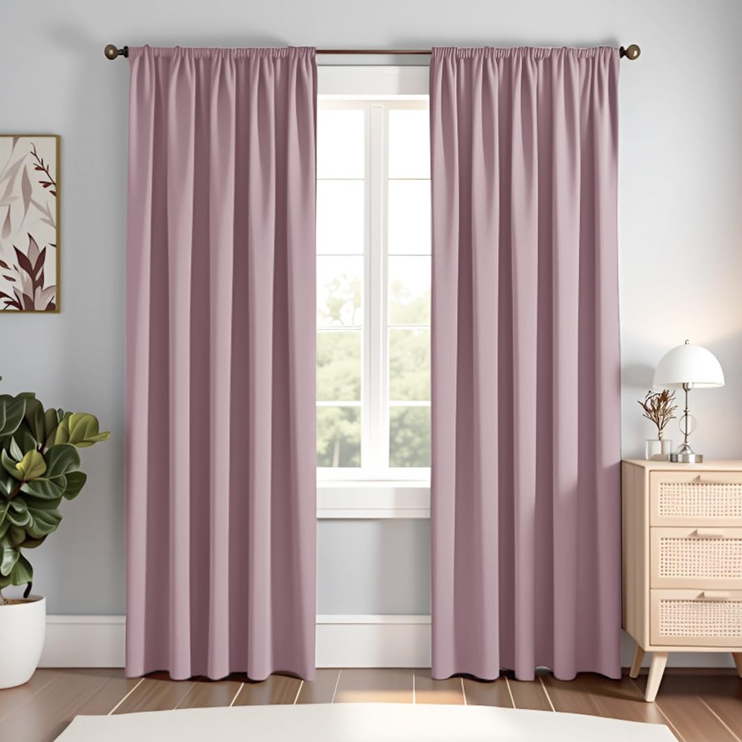 HOMEMONDE Plain Thermal Insulated 75% Room Darkening Blackout Curtains 8 Feet  Long Door Heavy Rod Pocket Curtain Set of 2, Lav