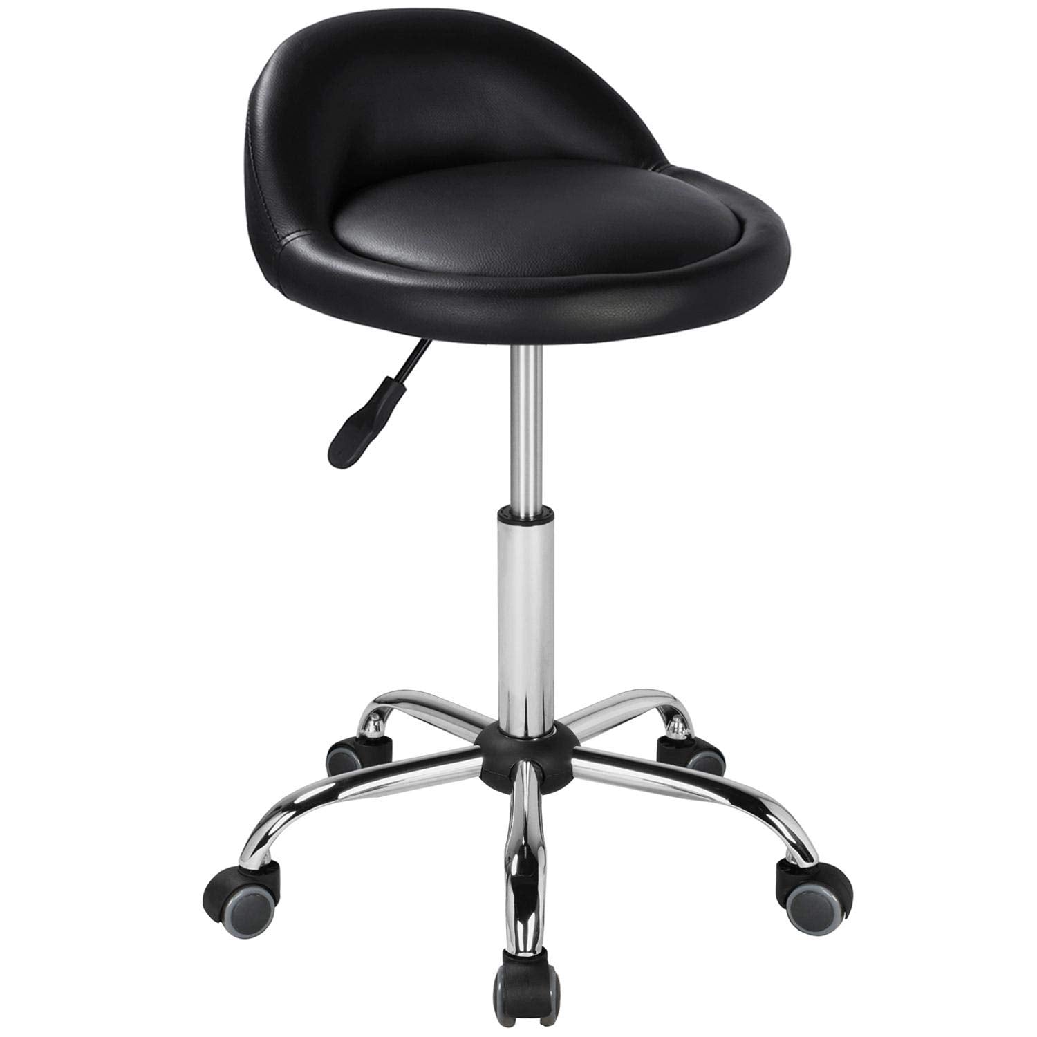 Yaheetech Height Adjustable Rolling Swivel Salon Stool Chair Hydraulic Ergonomic with Backrest Wheels for Tattoo Massage Facial 