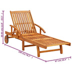 vidaXL 2 Piece Sun Loungers with Cushions in Rustic Acacia Wood - Inbuilt Wheels for Easy Movement - Adjustable Backrest and Footrest - Leaf Pattern Decorative Cushions