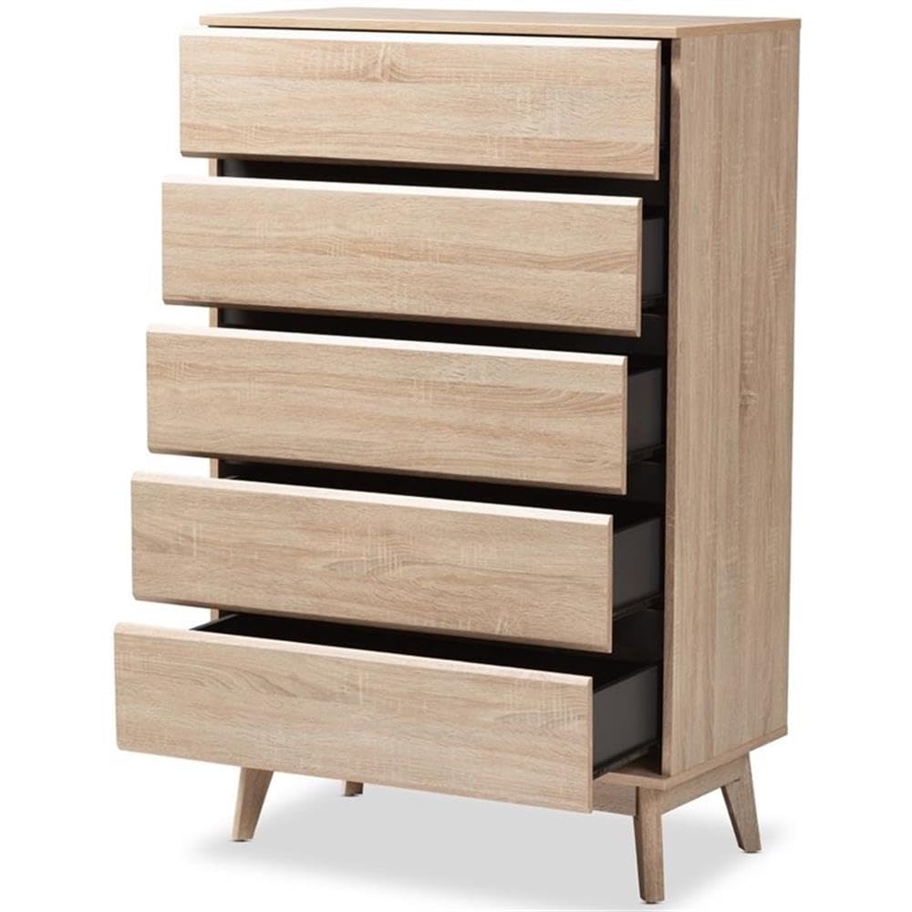 Baxton Studio Miren Mid-Century Modern Light Oak and Dark Grey 5-Drawer Chest