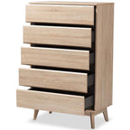Baxton Studio Miren Mid-Century Modern Light Oak and Dark Grey 5-Drawer Chest