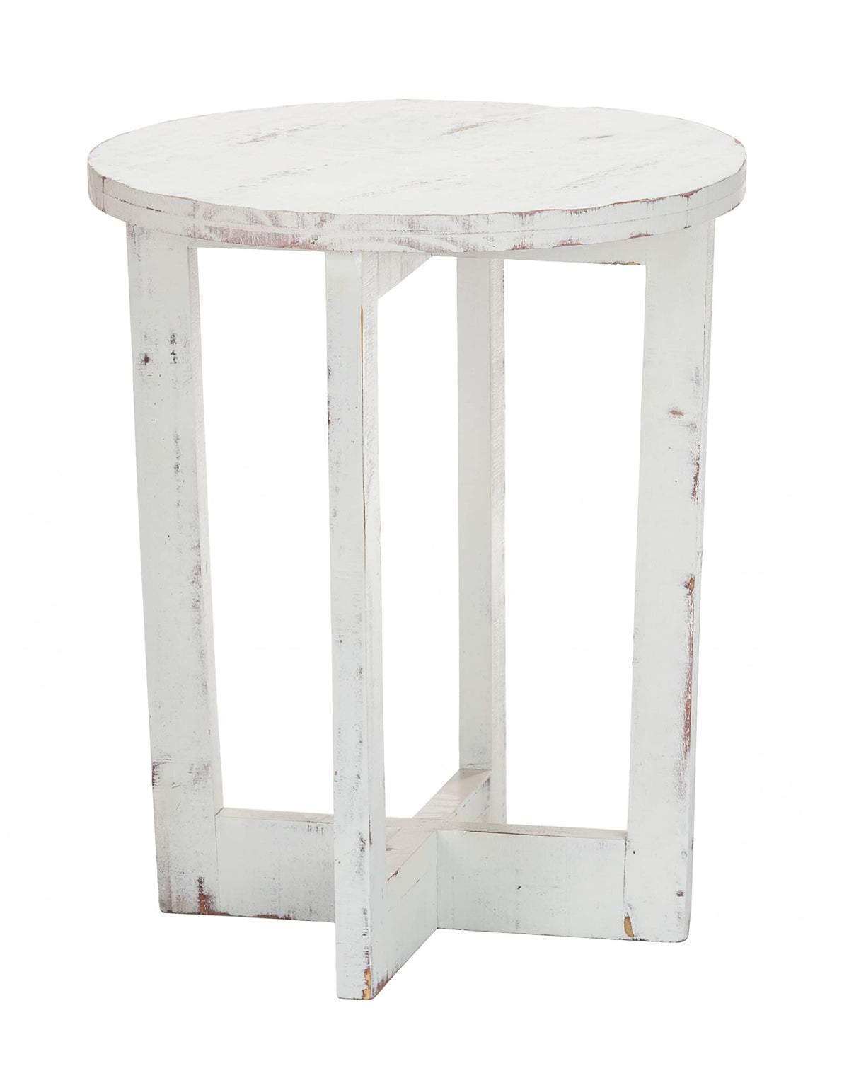 HomeRoots Distressed White Wood 24' Rustic Modern Farmhouse White Round End Table