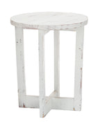 HomeRoots Distressed White Wood 24' Rustic Modern Farmhouse White Round End Table