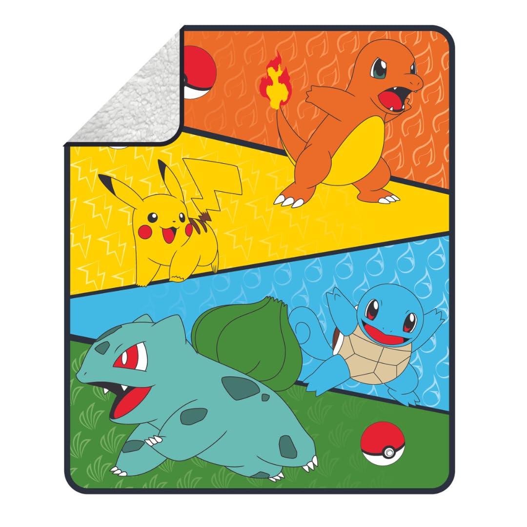 Franco Pokemon Anime Kids Bedding Soft Plush Sherpa Blanket Throw, 50 In X 60 In, (Officially Licensed Product)