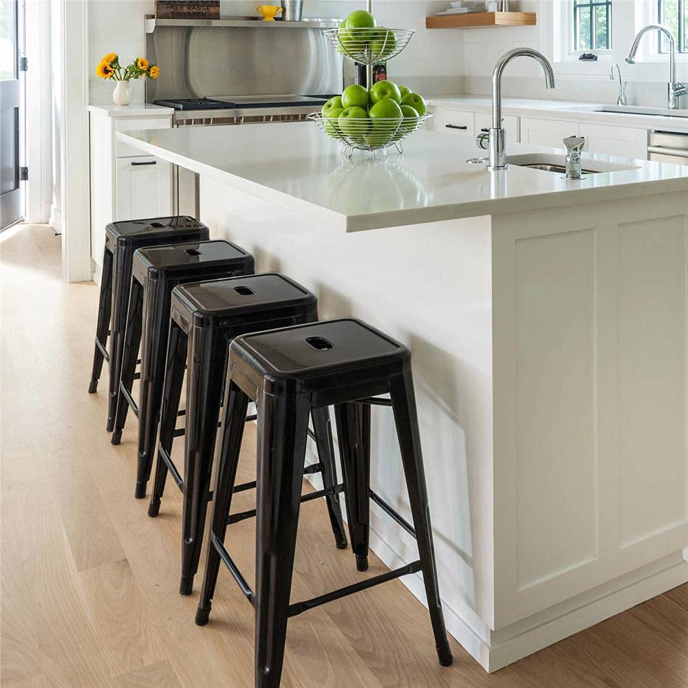 Yaheetech 30 Inches Metal Bar Stools, Set Of 4 Bar Height Backless Bartools, Indoor/Outdoor Stackable Kitchen Dining Chair, High Patio Furniture, Black