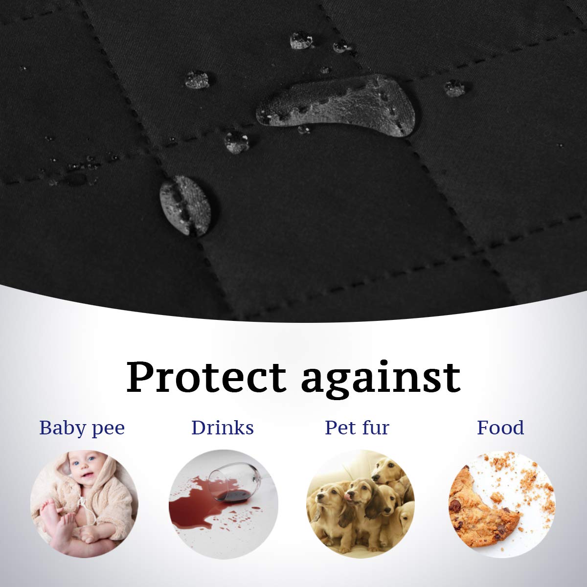 H.Versailtex Sofa Protector For Dogs/Cats/Pets Sofa Slipcover Quilted Furniture Protector With Non Slip Elastic Strap Water Resistant Sofa Covers Couch Covers Seat Width: 66' (Sofa, Black/Grey)