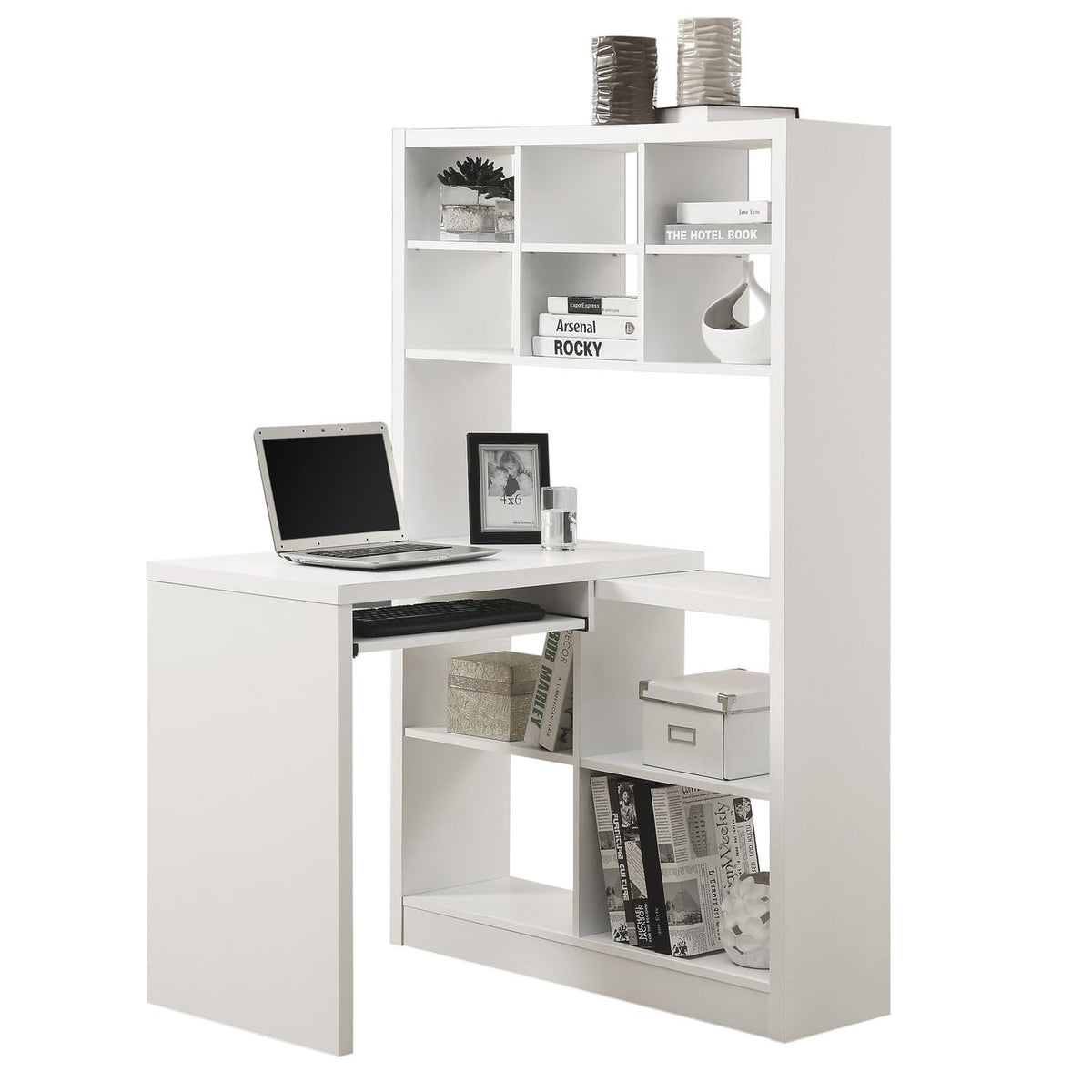 HomeRoots Office 38-inch x 35.5-inch x 60-inch White, Particle Board, Hollow-Core - Computer Desk