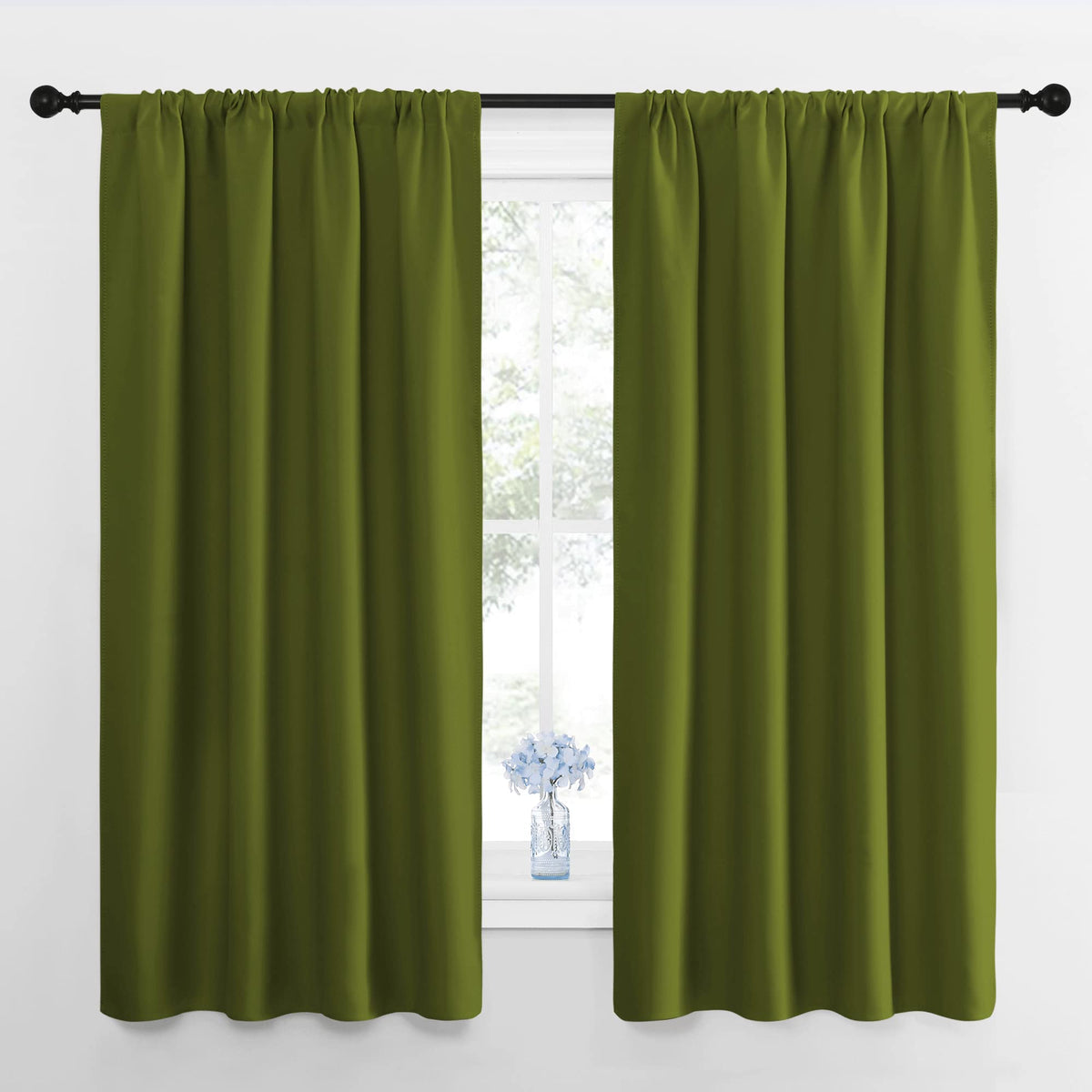 Nicetown Window Curtains Blackout Drapes For Christmas Decoration, Thermal Insulated Solid Rod Pocket Blackout Curtains/Draperie