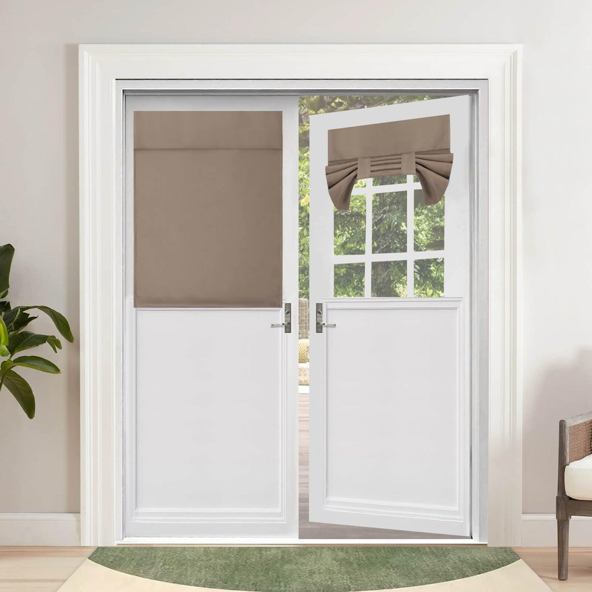 Outdoorlines Blackout French Door Curtains, Privacy Thermal Insulated Tie Up Glass Shades, Easy To Install Tricia Window Drapes, Front Door Curtain, W26 X L40 Inch, Camel, 2 Panels