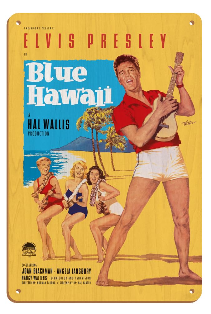 Elvis Presley in Blue Hawaii - Vintage Film Movie Poster by Rolf Goetze c.1961-8 x 12 inch Vintage Wood Art Sign