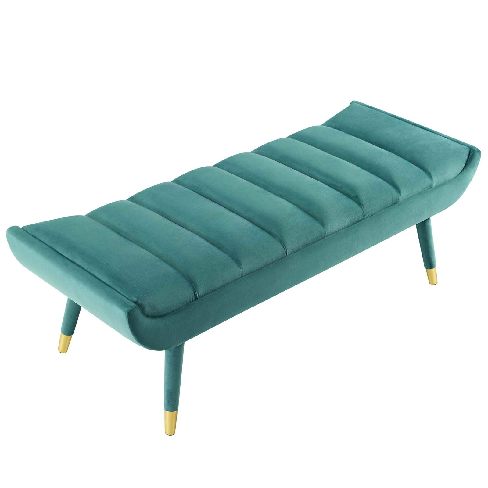 Modway Guess Channel Tufted Performance Velvet Metal Accent Bench in Green - Thumbnail 4