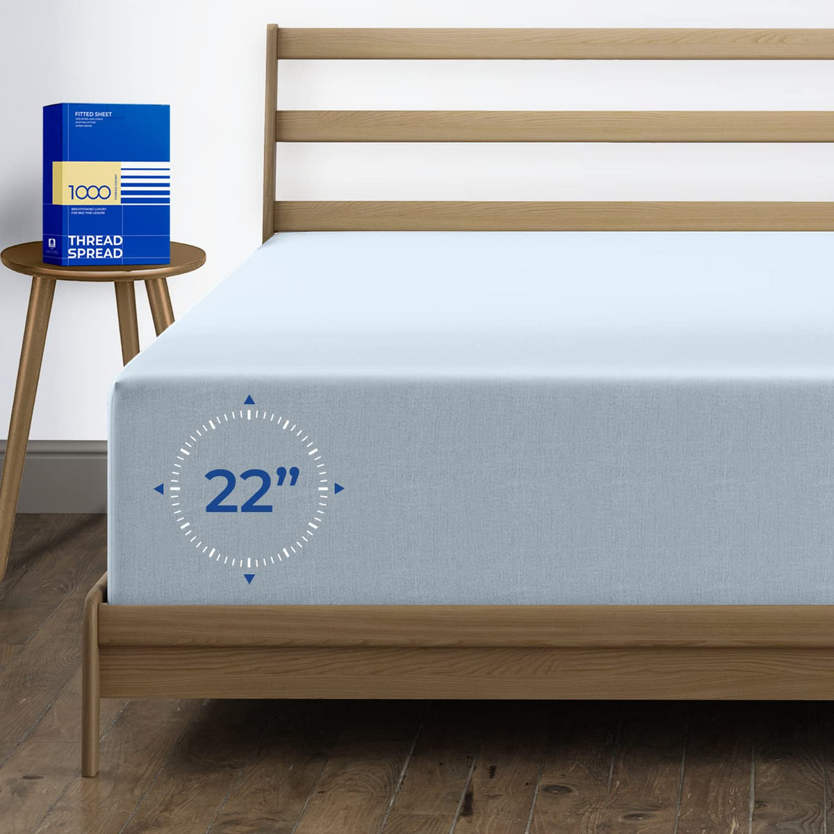 Thread Spread Luxury Egyptian Cotton King Fitted Sheet Only - 1000-Thread-Count 22' Deep Pocket King Fitted Sheet, Soft, Coolin