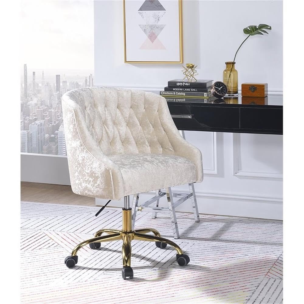 Acme Levian Tufted Velvet Upholstered Office Chair in Vintage Cream and Gold