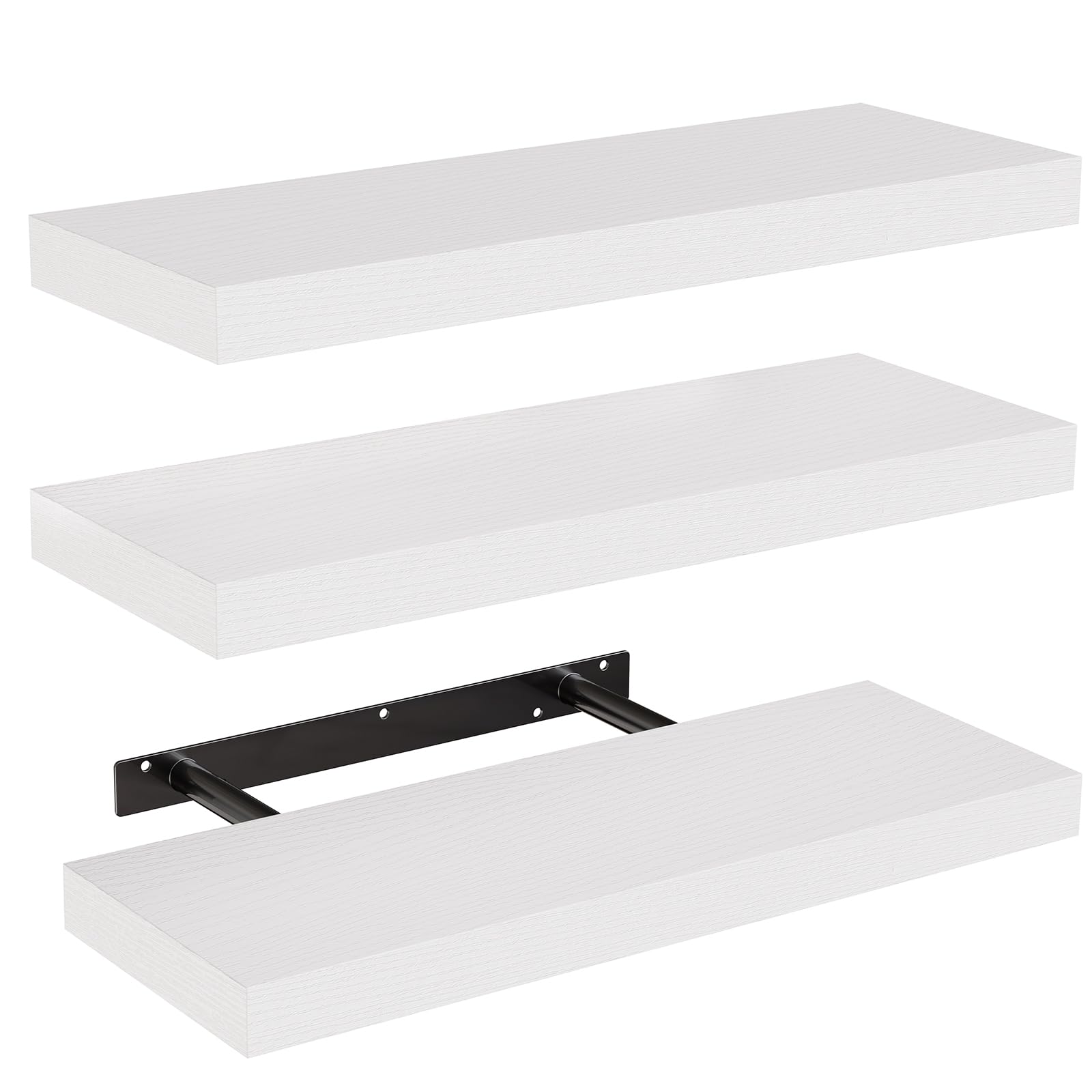 AMADA HOMEFURNISHING 23.6 L Floating Shelves, Wall Shelves Set of 3 for Bathroom/Living Room/Bedroom/Kitchen, White Floating She