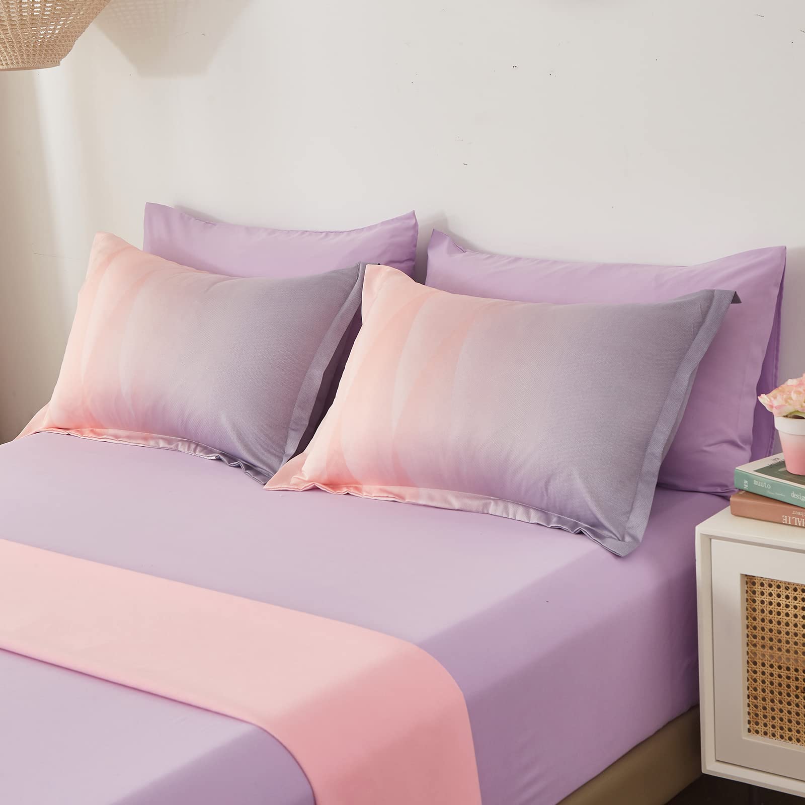 Girls Comforter Set Twin Size Colorful Ombre Blue Pink Purple Rainbow Bedding Set 6 Pieces Bed In A Bag For Kid Teen (1 Comforte