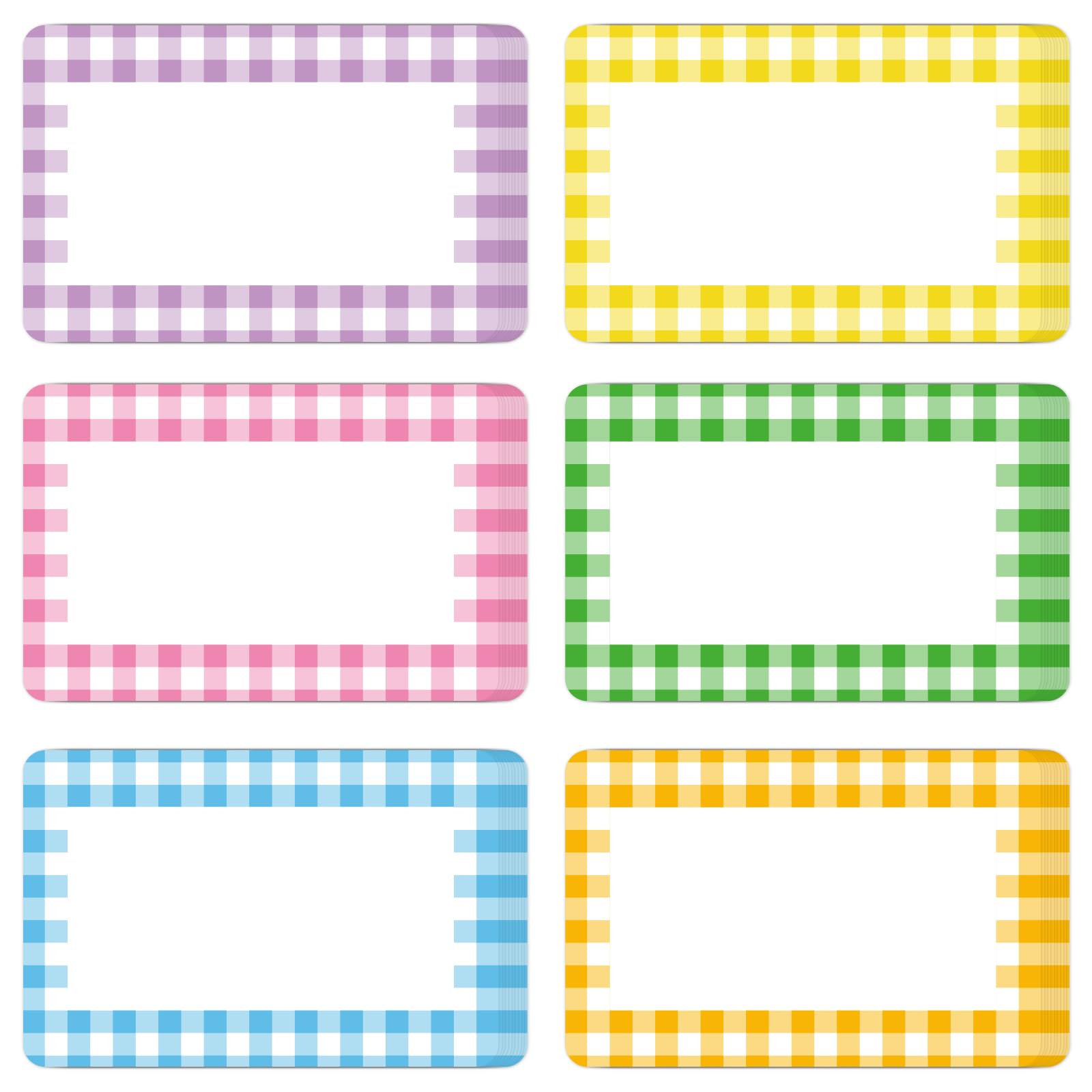 Whaline 240Pcs Colorful Plaids Name Tag Stickers Back To School Buffalo Plaid Desk Nameplate Stickers Pastel Color Self Adhesive