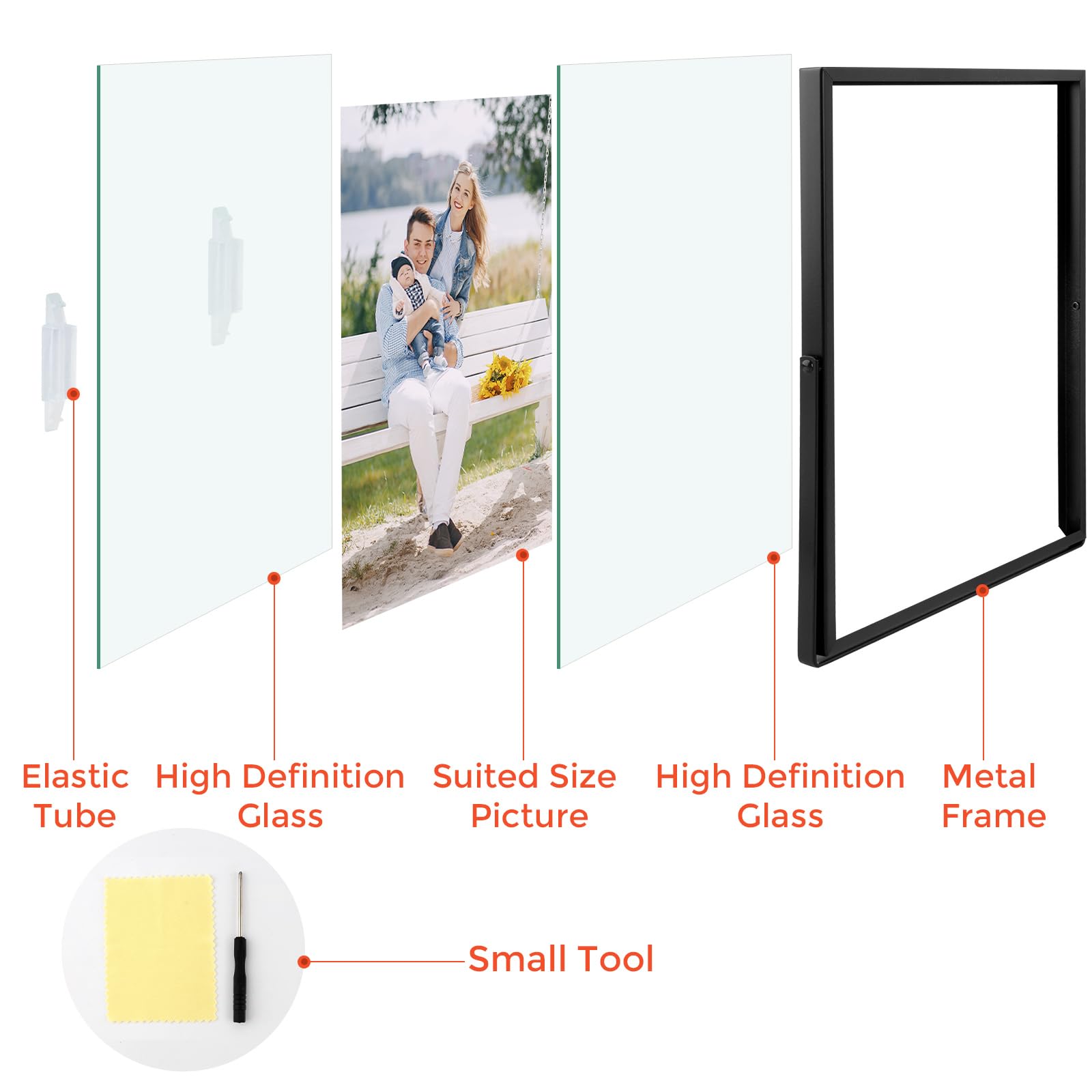 Golden State Art, Black 8X10 Frame For 6X8 Photo - Floating Frame For 6 X 8 Or Smaller Photos - Metal Frame And Real Glass, Eleg