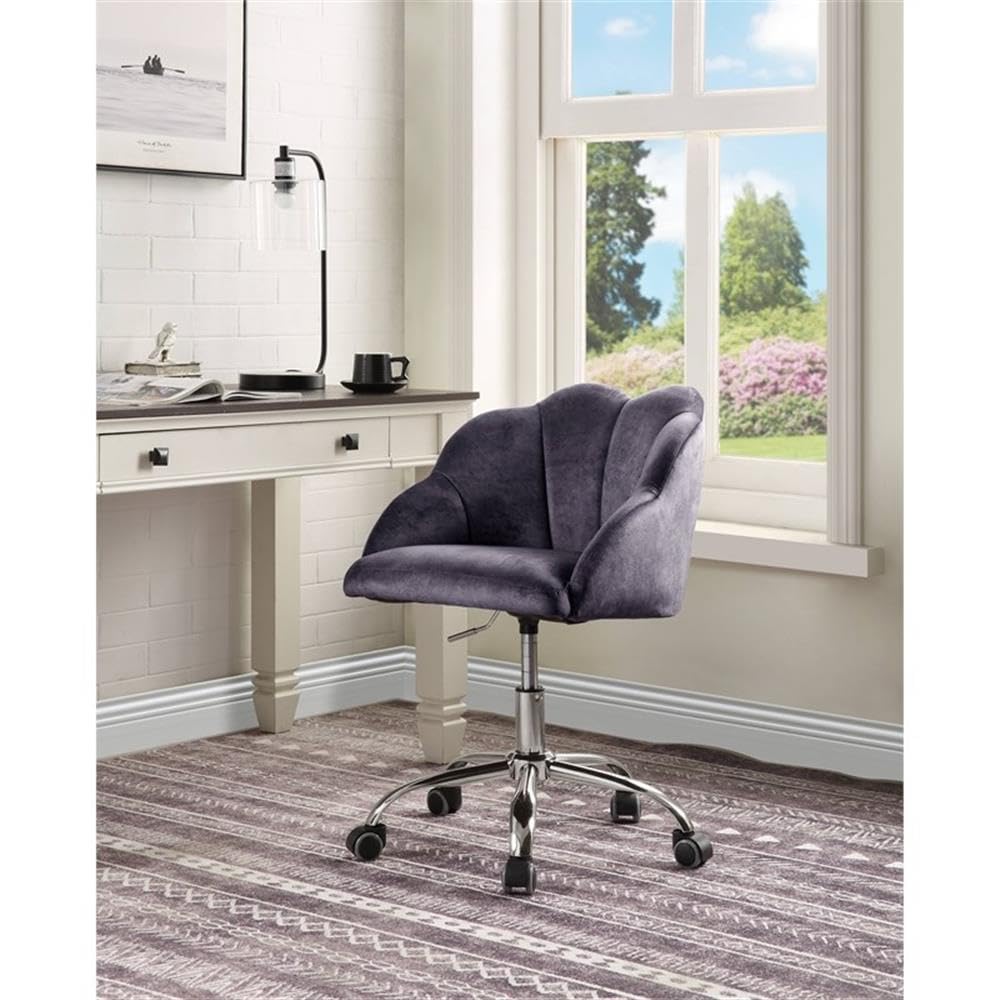 Acme Rowse Office Chair in Dark Gray Velvet and Chrome Finish