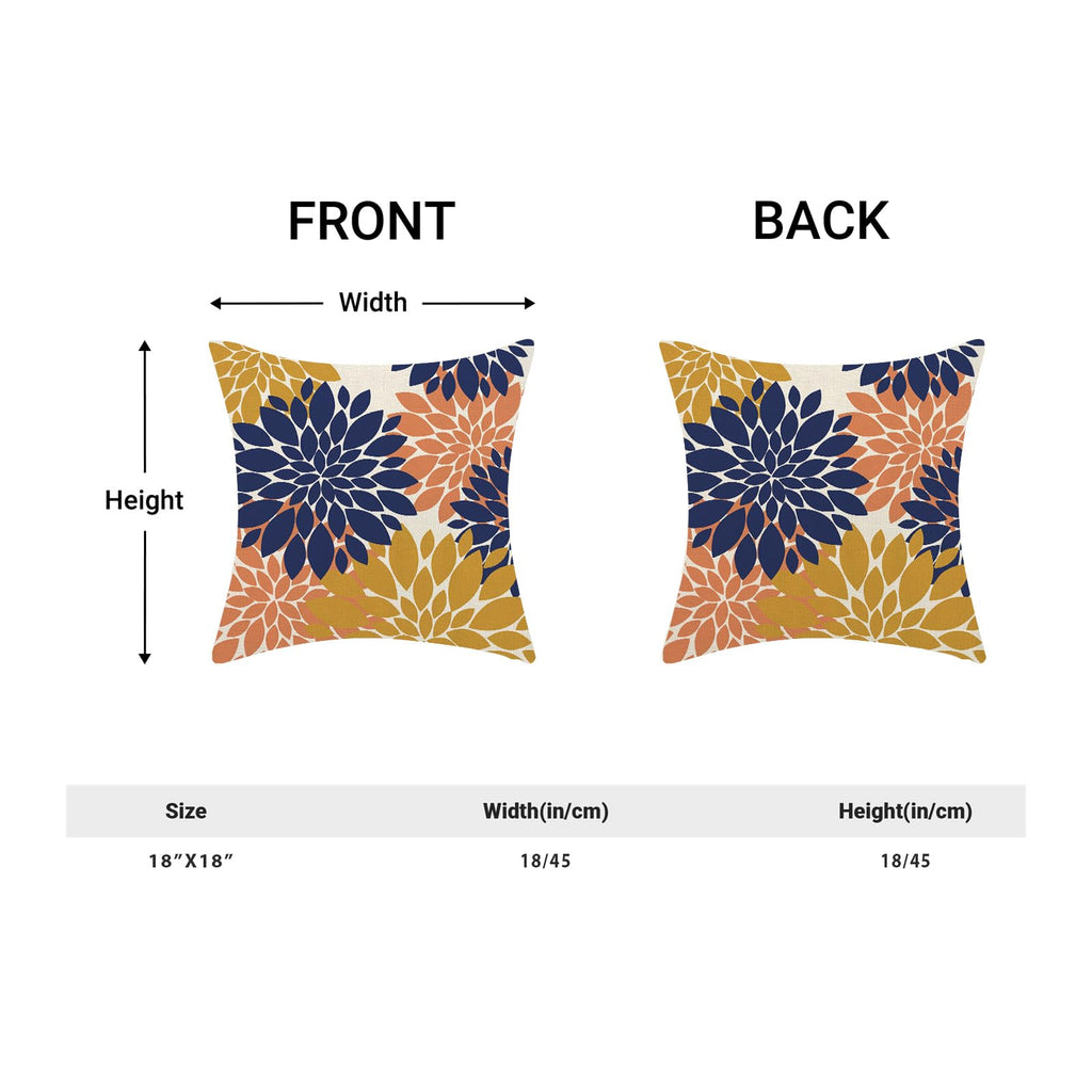 Navy Blue Summer Outdoor Pillow Covers 18X18 Inch Set Of 2 Mustard Yellow Coral Dahlia Floral Decor Throw Pillows Modern Geometr