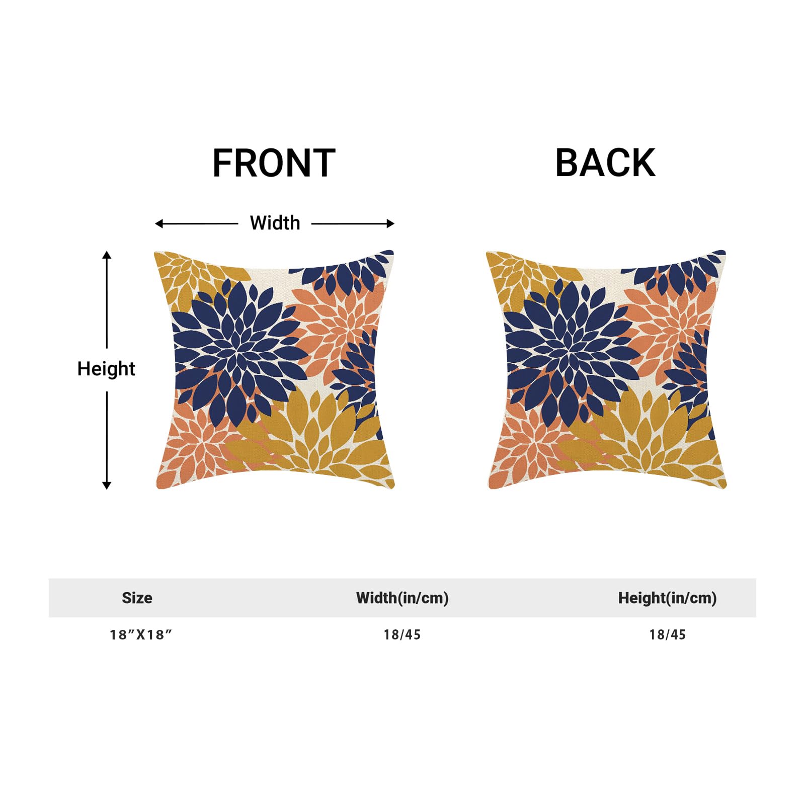 Navy Blue Summer Outdoor Pillow Covers 18X18 Inch Set Of 2 Mustard Yellow Coral Dahlia Floral Decor Throw Pillows Modern Geometr