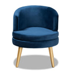 Baxton Studio Baptiste Glam and Luxe Navy Blue Velvet Fabric Upholstered and Gold Finished Wood Accent Chair