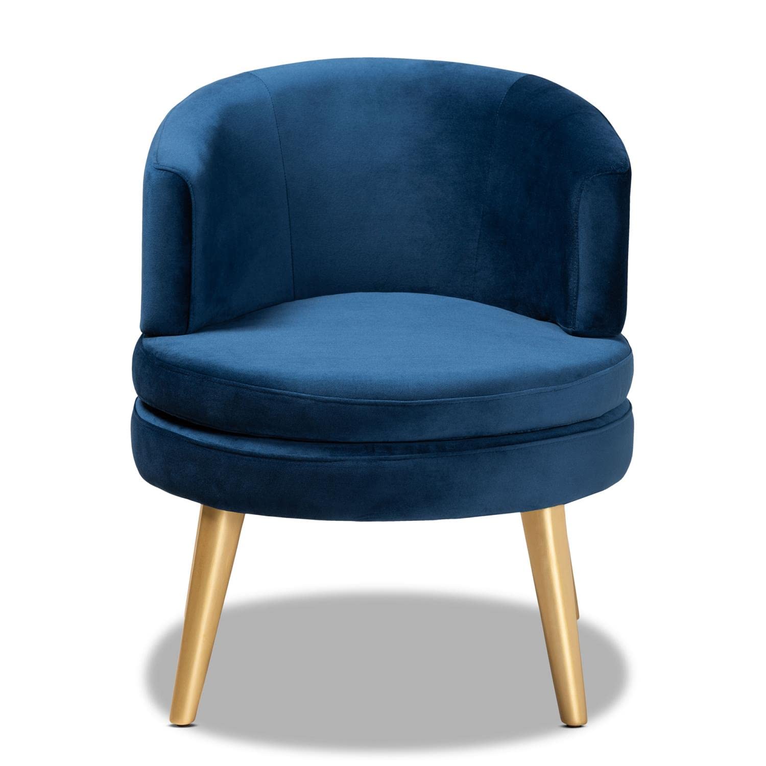 Baxton Studio Baptiste Glam and Luxe Navy Blue Velvet Fabric Upholstered and Gold Finished Wood Accent Chair