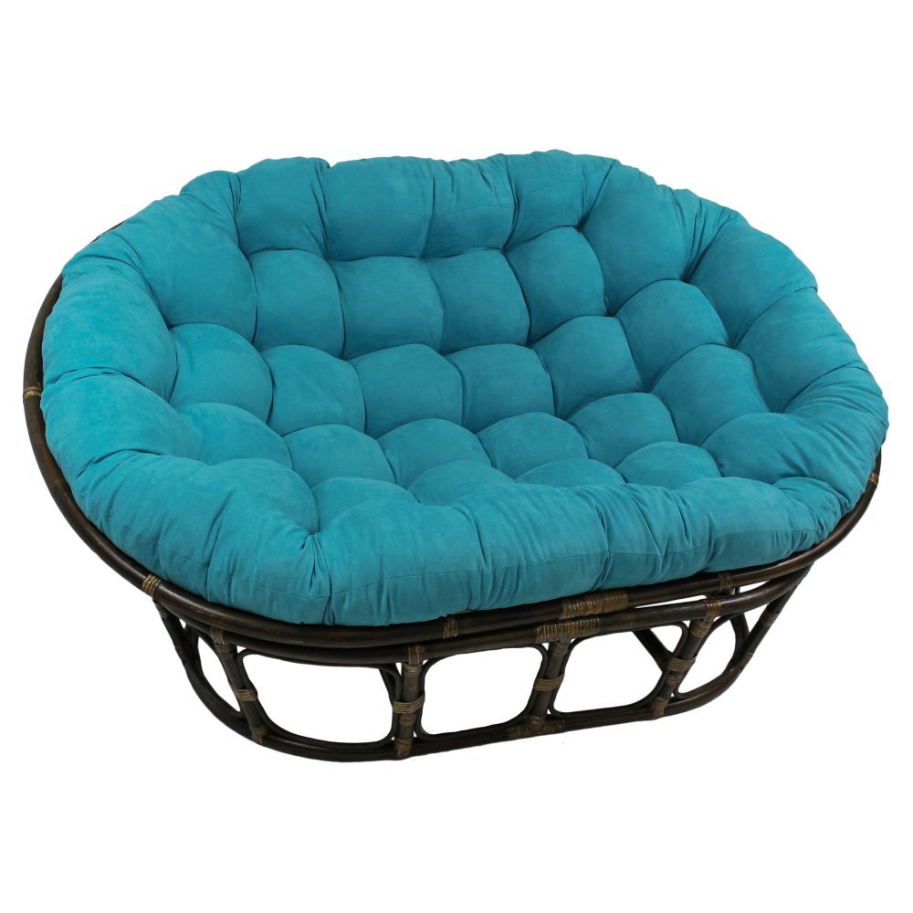 International Caravan Furniture Piece 63X45-Inch Double Papasan With Micro Suede Cushion, Aqua Blue