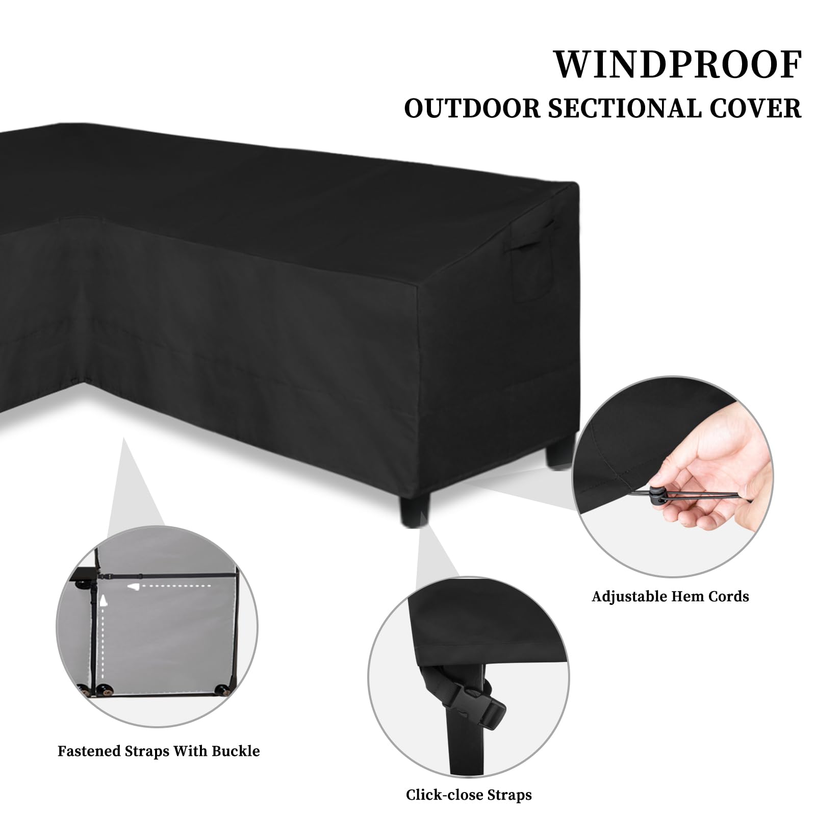 Easy-Going Patio V-Shaped Sectional Sofa Cover, Heavy Duty Outdoor Sectional Cover, Waterproof Furniture Cover With Air Vent 85' L (On Each Side) X 33.5' D X 31' H, Black